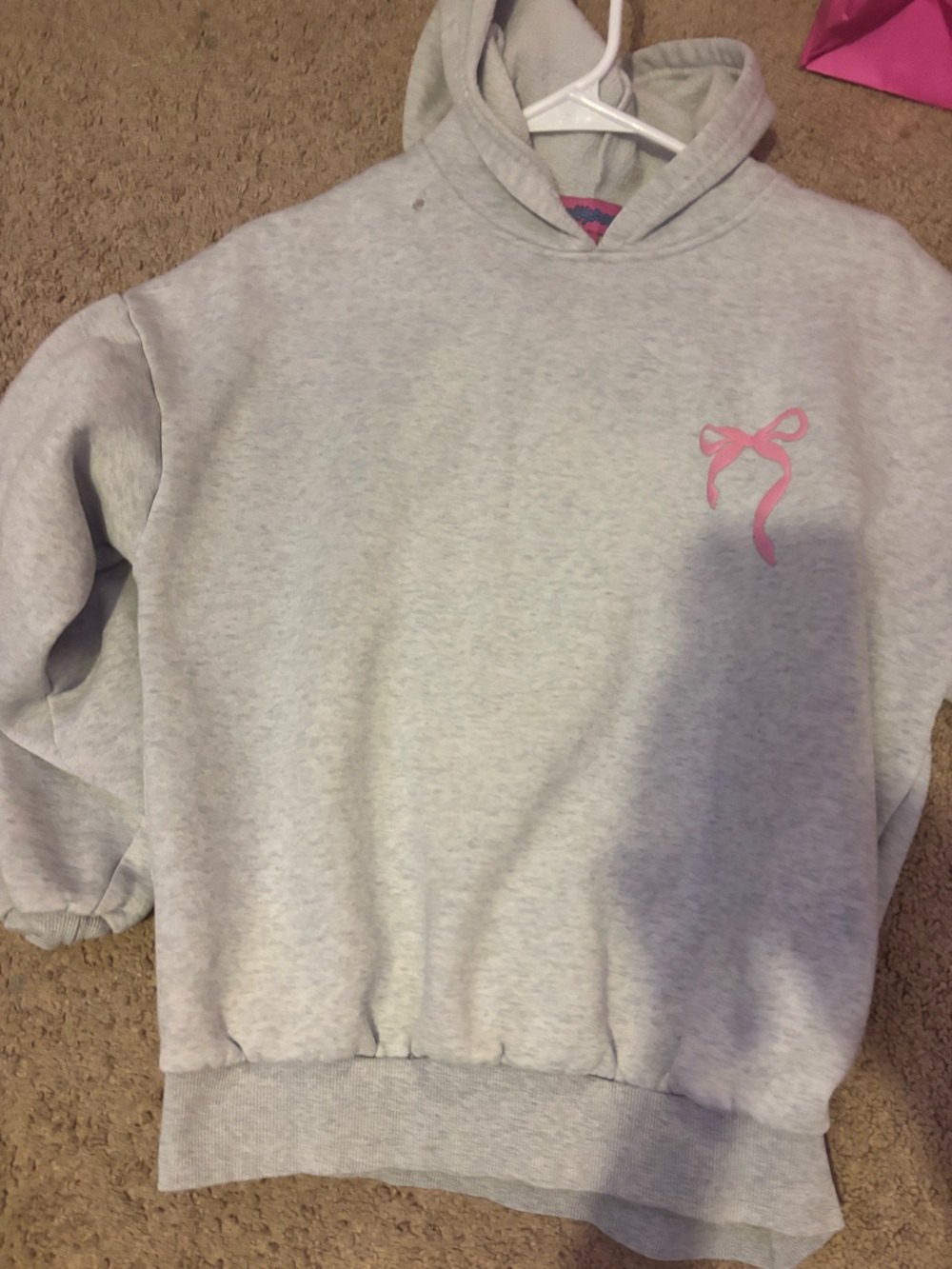 Edikted Light Gray Kids Sweatshirt with Pink Bow Accent